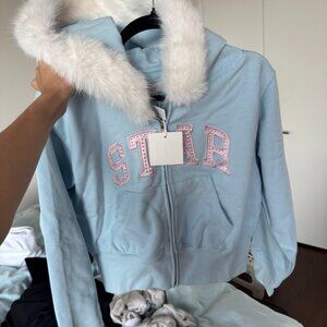 Brand New Sandy Liang x Gap collab, sweater, Y2K Crop Zip Fur Hoodie